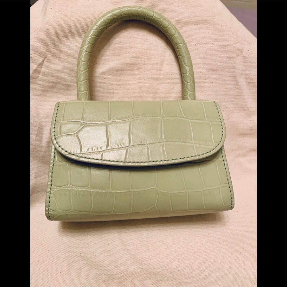 By Far Mini Sage Green Croc Embossed Leather Bag